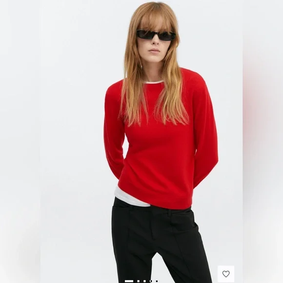 MANGO RED WOOL PERKINS-NECK SWEATER SIZE M - Picture 1 of 11